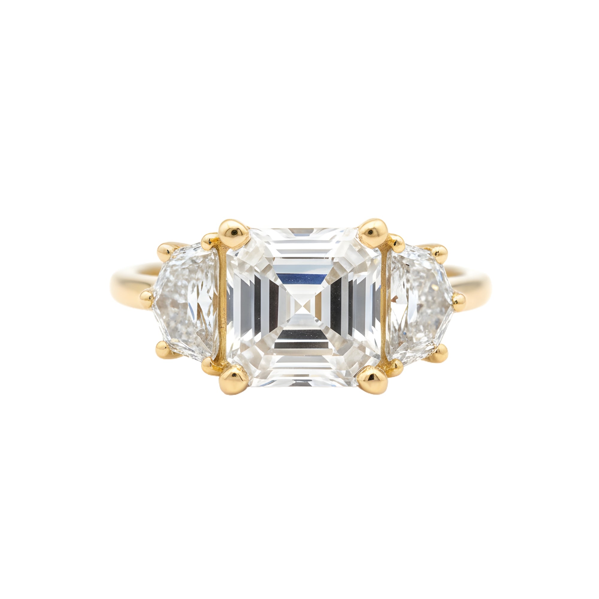 Asscher & Cadillac Diamond Three Stone Engagement Ring, 4.02 ct., 14K Yellow Gold, Lab Grown