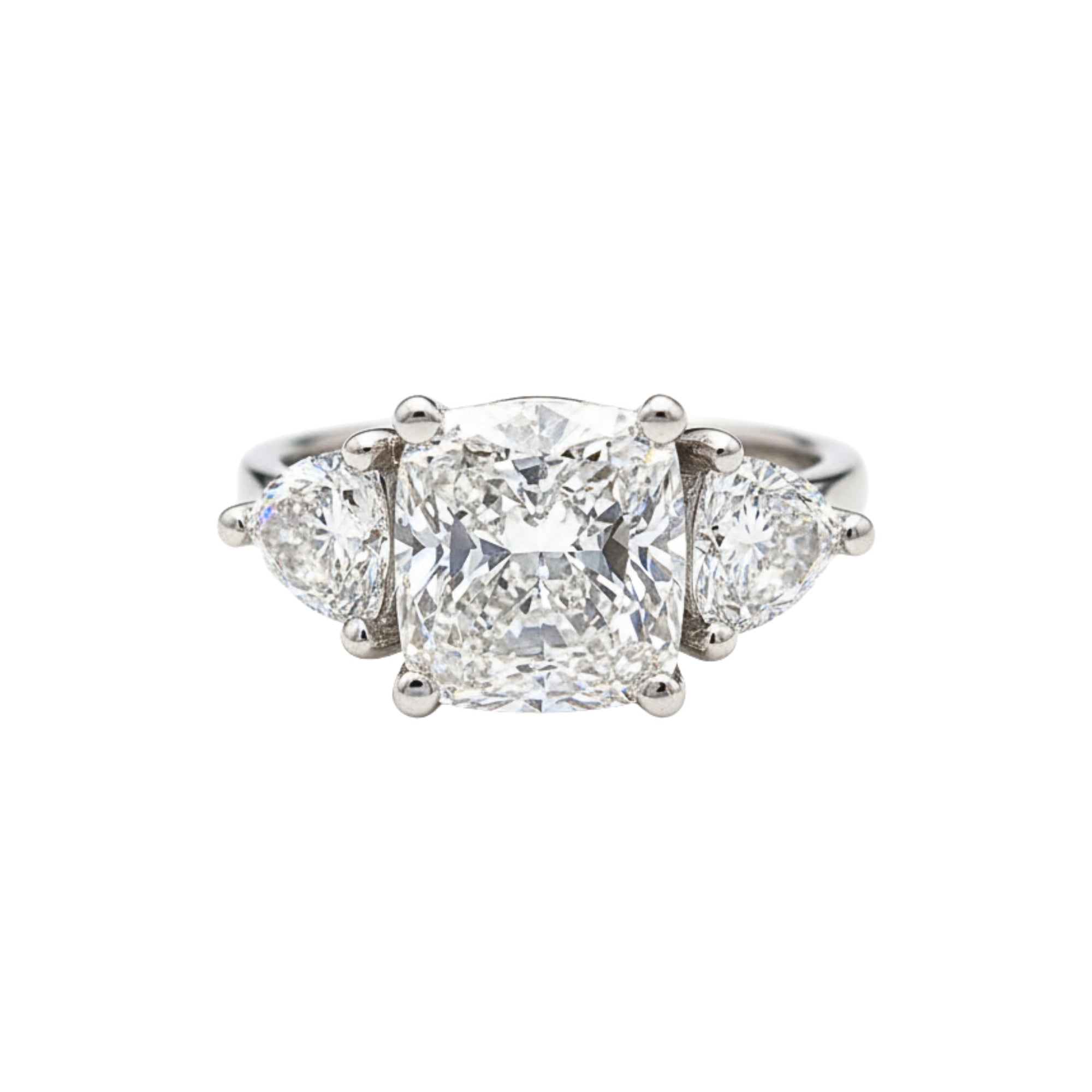 Cushion & Trillion Diamond Three Stone Engagement Ring, 4.03 ct., 14K White Gold, Lab Grown