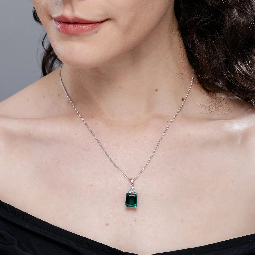 Emerald Pendant with Diamond Trio, Emerald-Cut