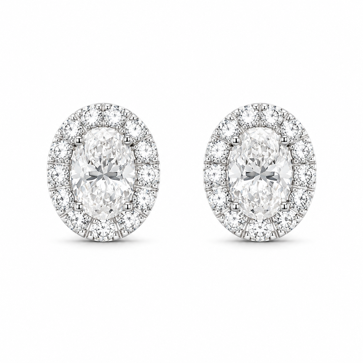 Oval Halo Diamond Earrings, 2.16 ct., 14K White Gold, Lab Grown