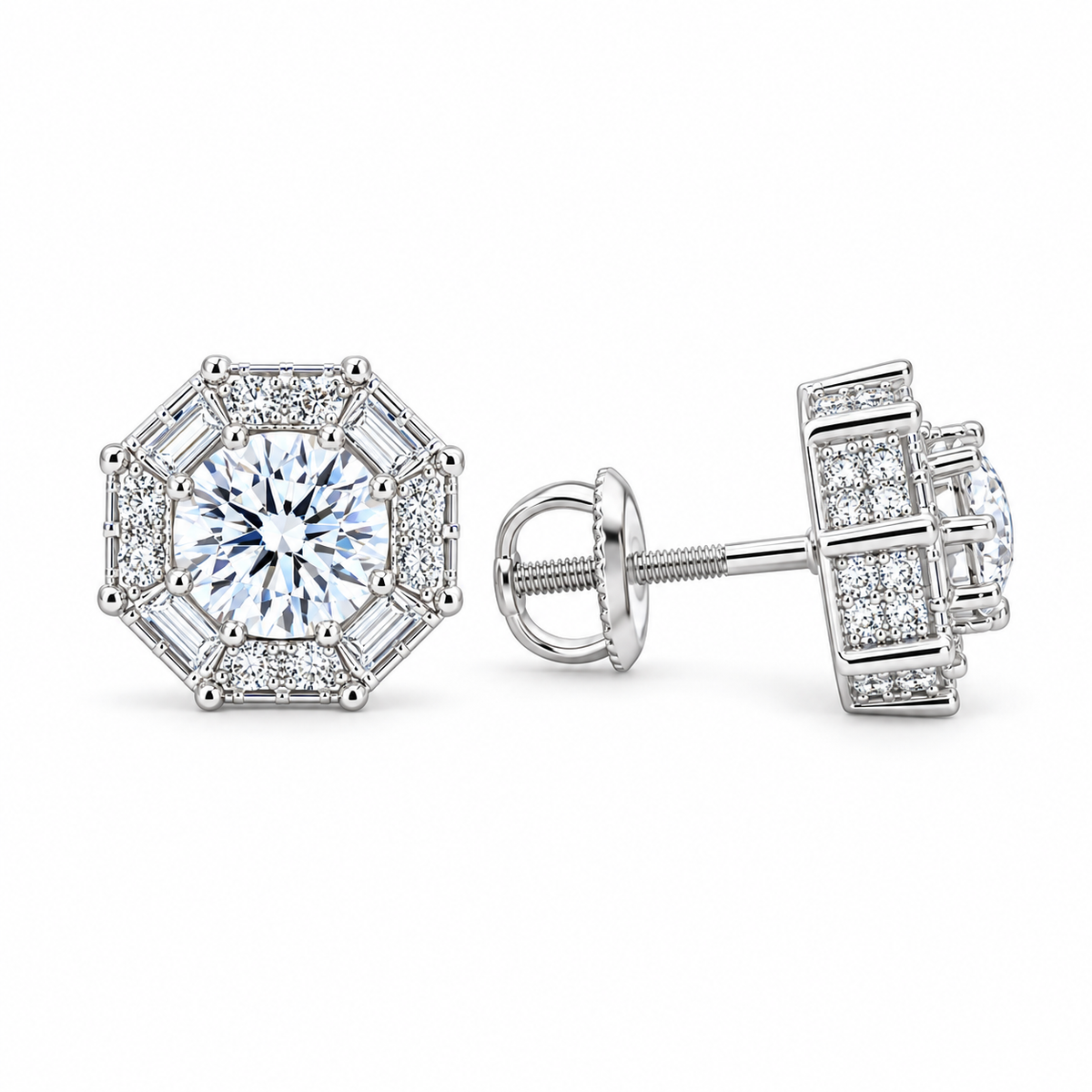 Multi-Shape Halo Round Stud Earrings, 1.8 ct. – 10K White Gold