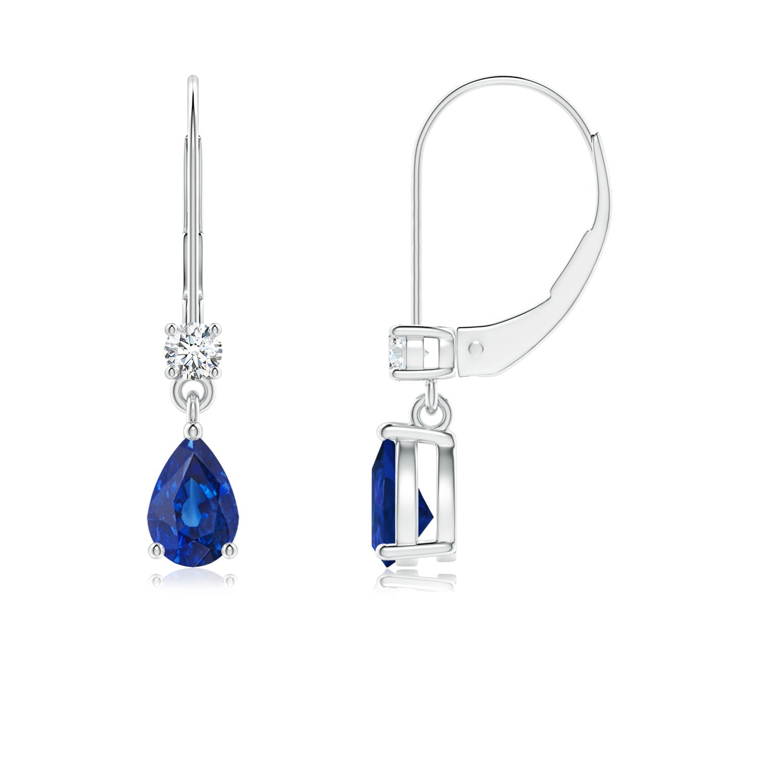 Pear Lab-Grown Blue Sapphire Drop Earrings with Diamond, Leverback