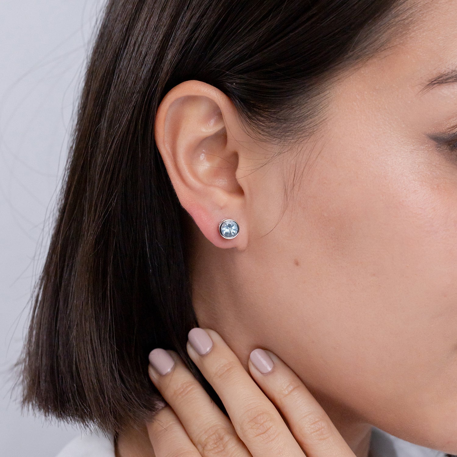 Aquamarine Solitaire Stud Earrings, Bezel-Set