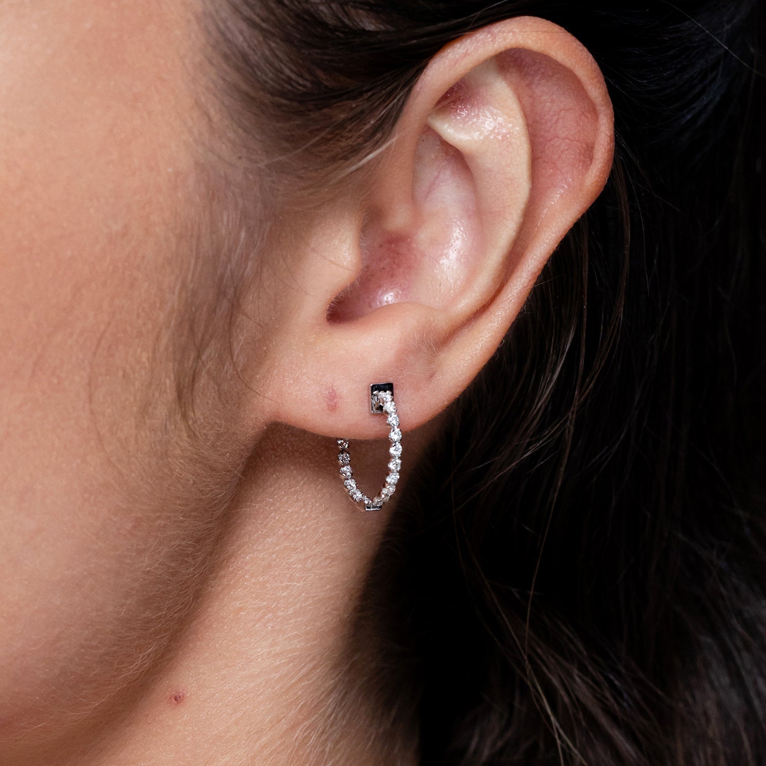 Diamond Hoop Earrings, 14K Gold