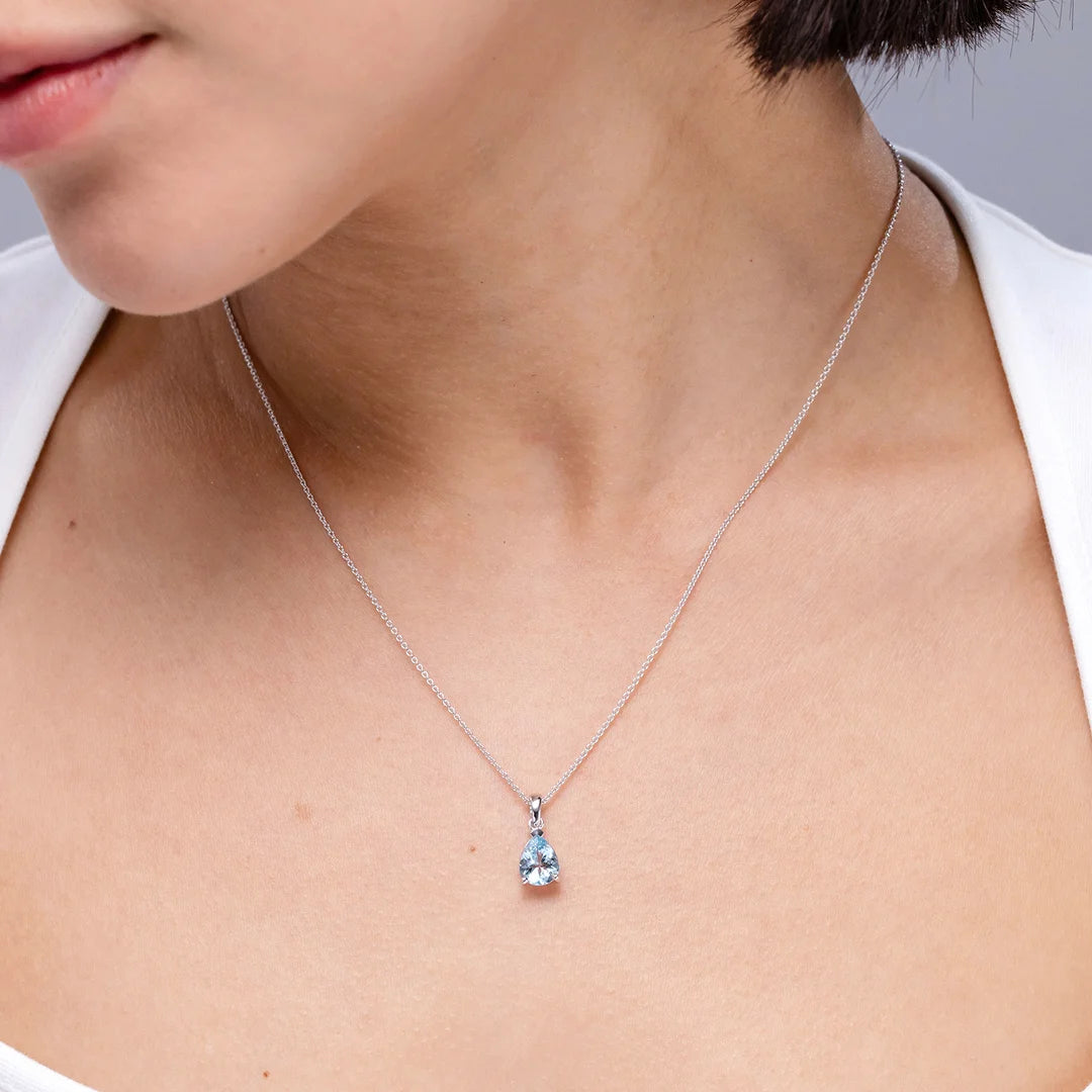 Aquamarine Pear-Shaped  Solitaire Pendant