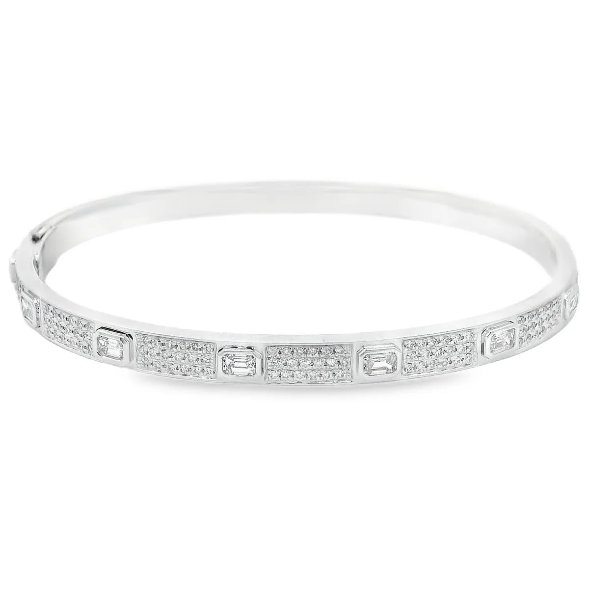 Emerald and Round Pave Diamond Bangle