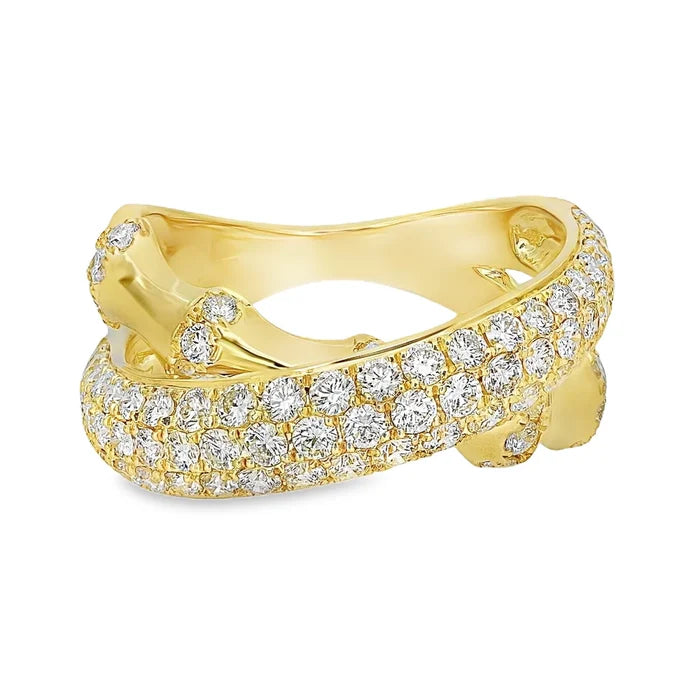 1.70 Carat Bamboo Diamond Crossover Ring in 18K Yellow Gold – Nature-Inspired Statement Jewelry
