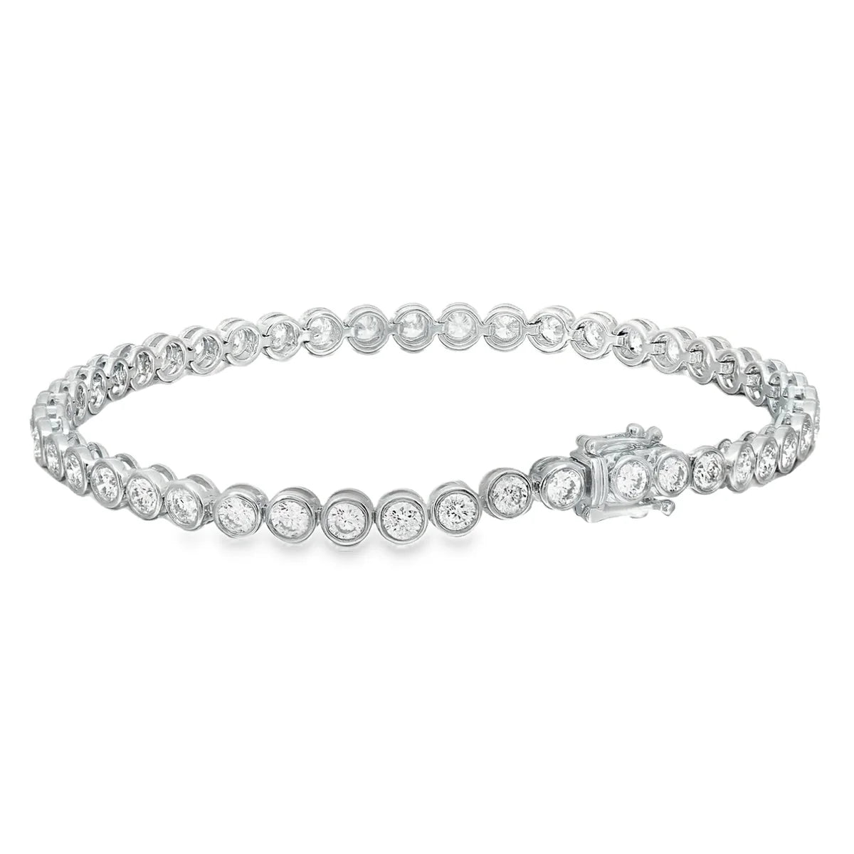 18K White Gold Round Bezel Set Bracelet