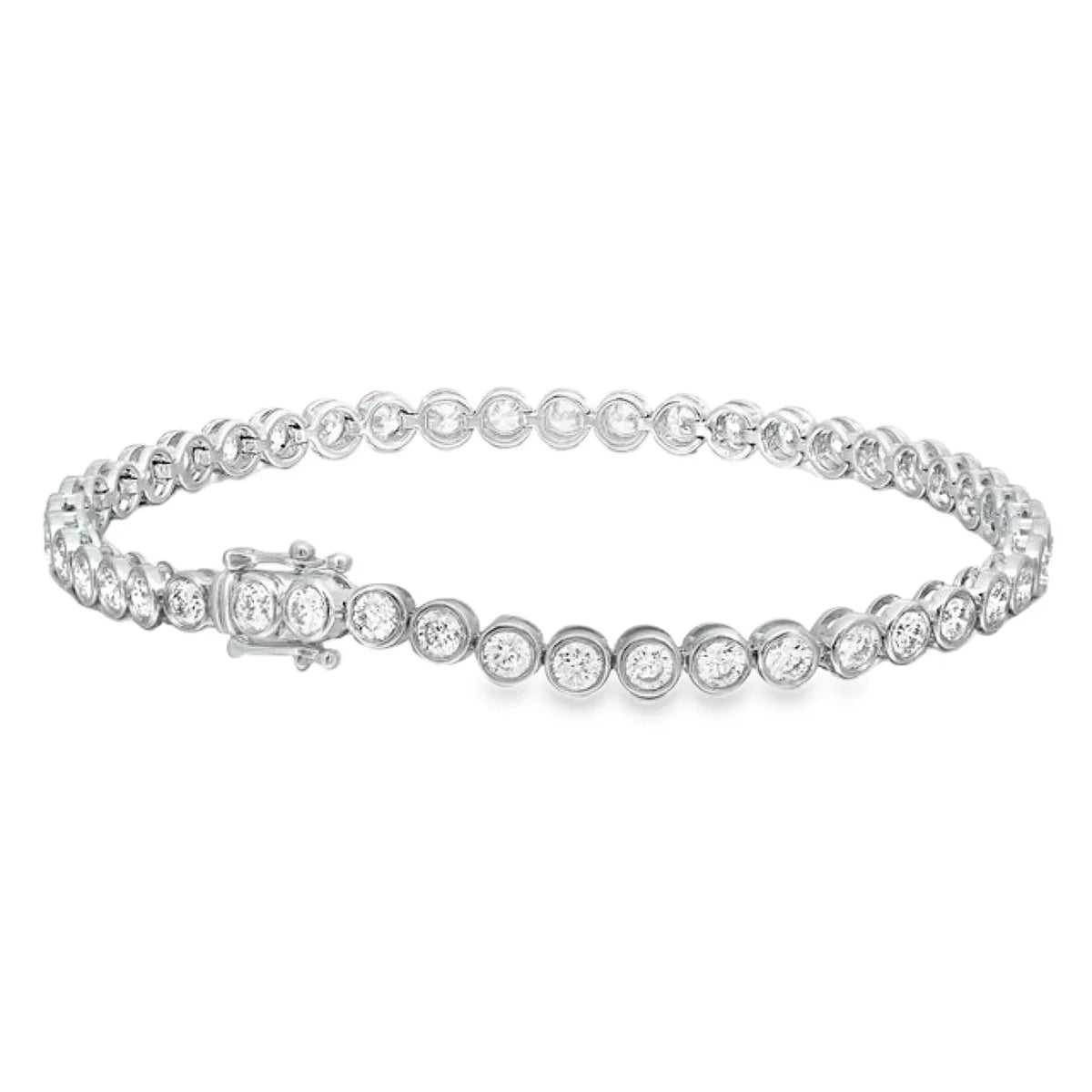 18K White Gold Round Bezel Set Bracelet
